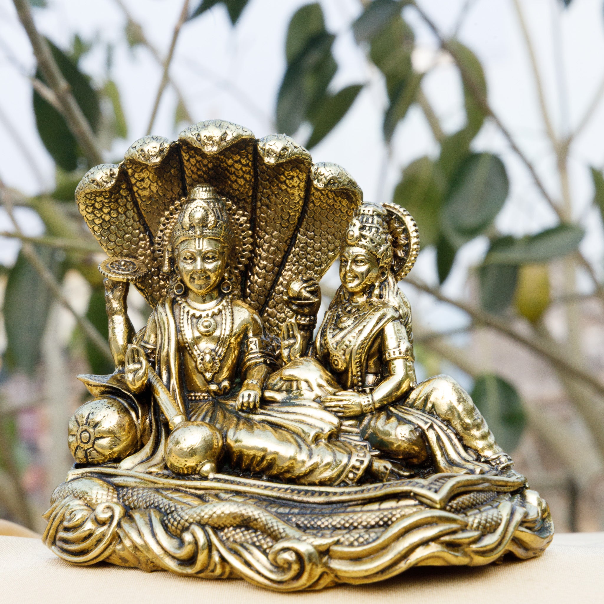 Pure Brass Vishnu Lakshmi Idol on Sheshnag | Lord Vishnu & Goddess Lak ...