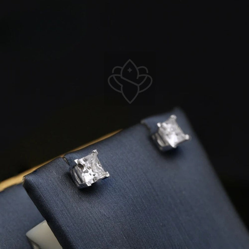 Princess Cut Solitaire Diamond Zirconia Stud Earrings