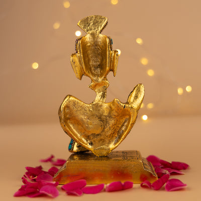 Handmade Brass Lord Ganesha Idol - With Stone Inlay Work & Royal Finish