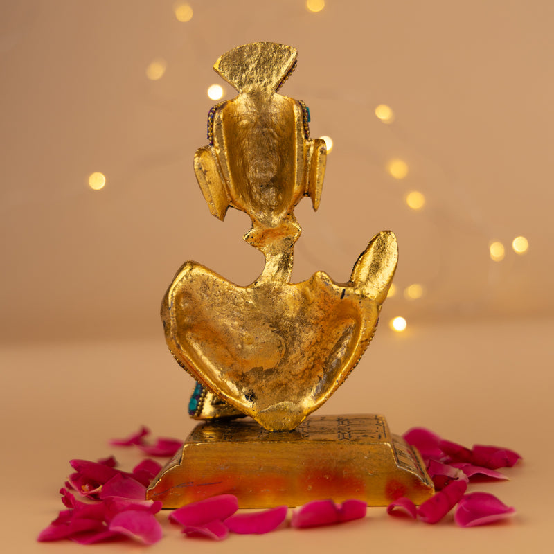 Handmade Brass Lord Ganesha Idol - With Stone Inlay Work & Royal Finish