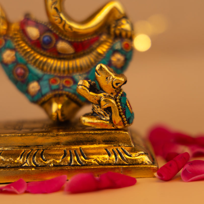 Handmade Brass Lord Ganesha Idol - With Stone Inlay Work & Royal Finish