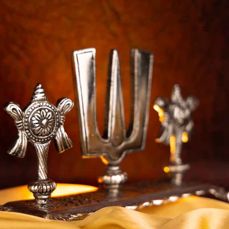 Tirupati Balaji Shankh Namam Tilak Idol - Pure Antique Silver Finish