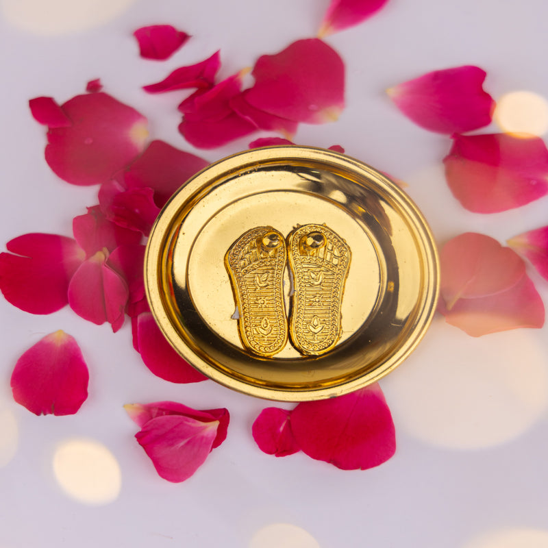 Brass Laxmi Charan Paduka - Small Size (With Golden Finish)