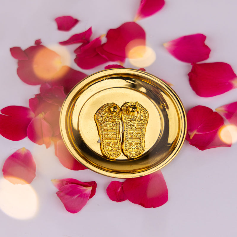 Brass Laxmi Charan Paduka - Small Size (With Golden Finish)