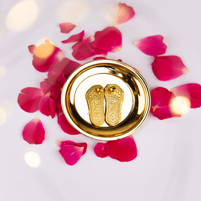 Brass Laxmi Charan Paduka - Small Size (With Golden Finish)