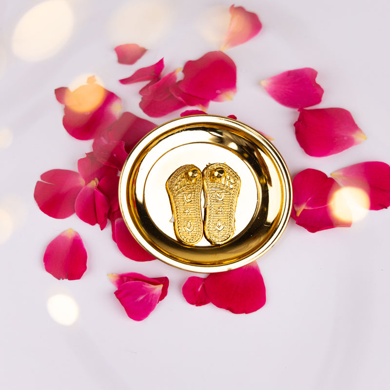 Brass Laxmi Charan Paduka - Small Size (With Golden Finish)