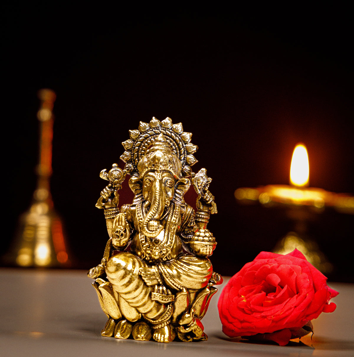Divine Brass Lord Ganesha Idol for Home & Office | Pure Brass Vighnaharta Murti for Puja, Prosperity & Gifting