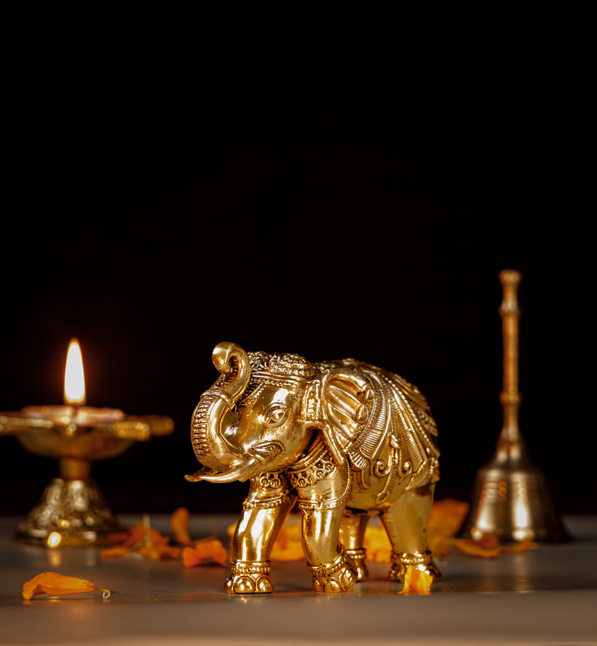 Pure Brass Elephant Pair Showpiece | Auspicious Brass Hathi Murti for Home Décor, Prosperity & Gifting