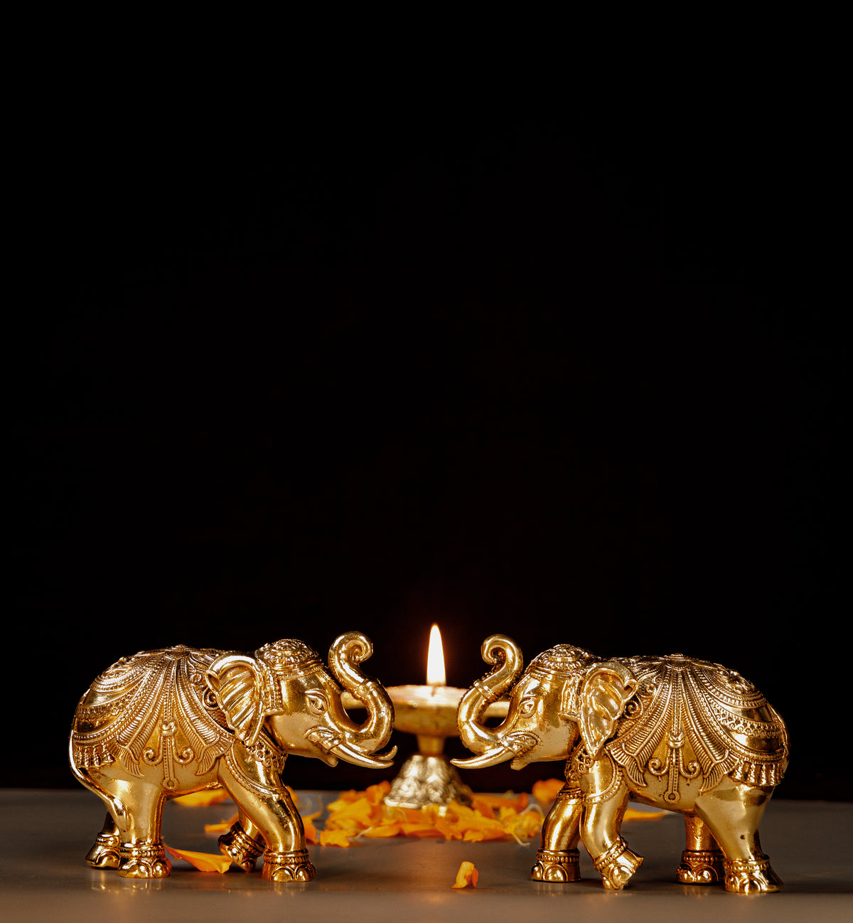 Pure Brass Elephant Pair Showpiece | Auspicious Brass Hathi Murti for Home Décor, Prosperity & Gifting