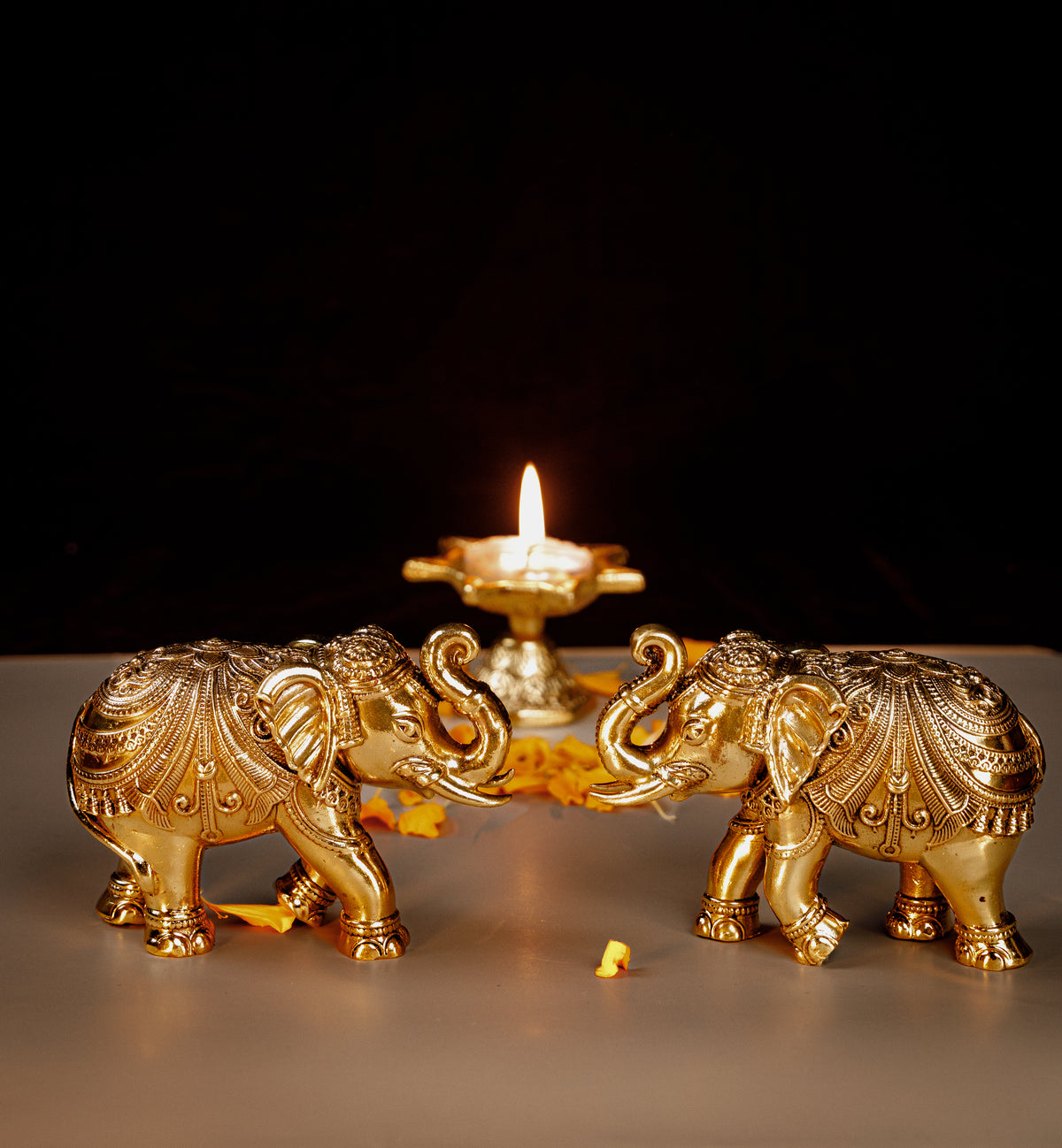 Pure Brass Elephant Pair Showpiece | Auspicious Brass Hathi Murti for Home Décor, Prosperity & Gifting