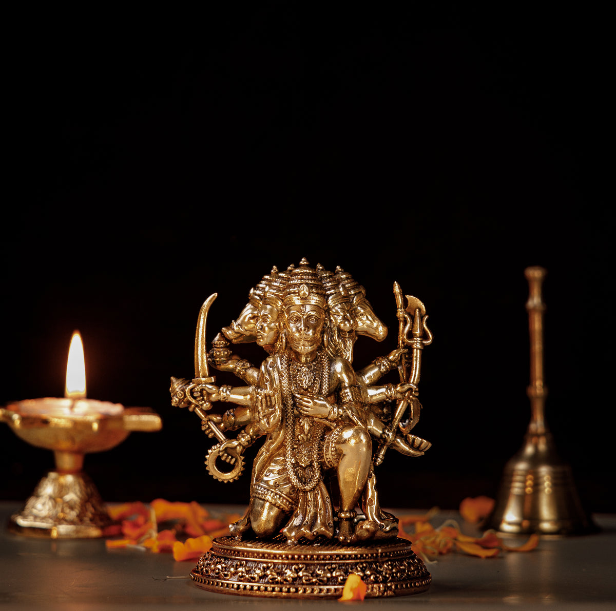 Pure Brass Panchmukhi Hanuman Ji Idol | Five-Faced Hanuman Murti for Protection, Power & Divine Blessings