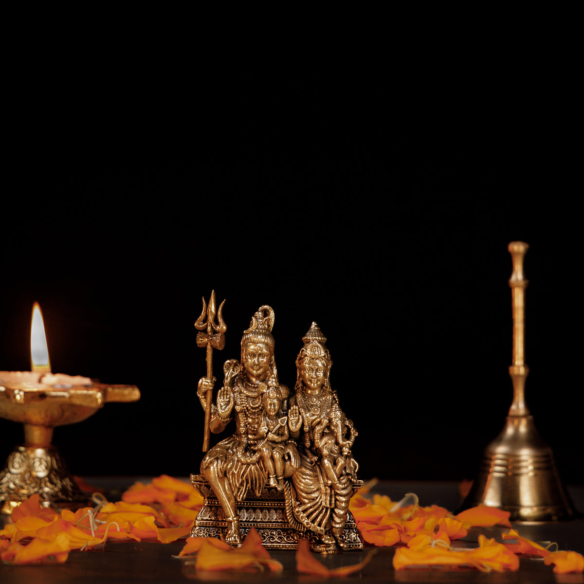 Pure Brass Shiv Parivar Idol | Lord Shiva, Parvati & Ganesha Murti for Puja, Home Temple & Divine Blessings