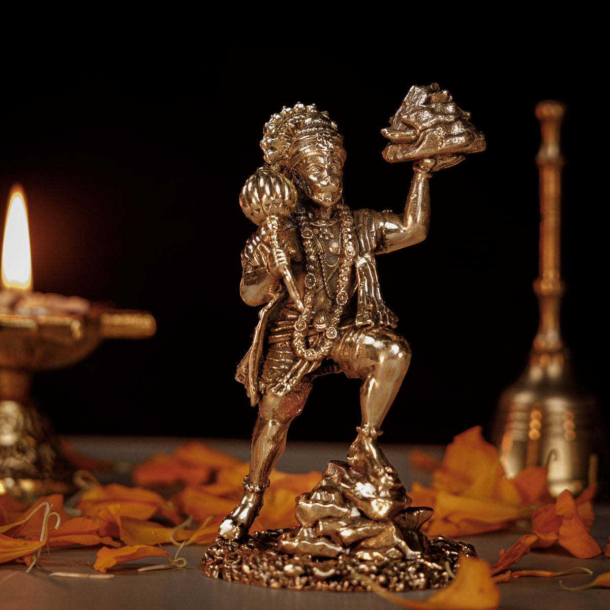 Pure Brass Hanuman Ji Idol | Sankat Mochan Bajrangbali Murti with Sanjeevani Parvat | Divine Strength & Protection