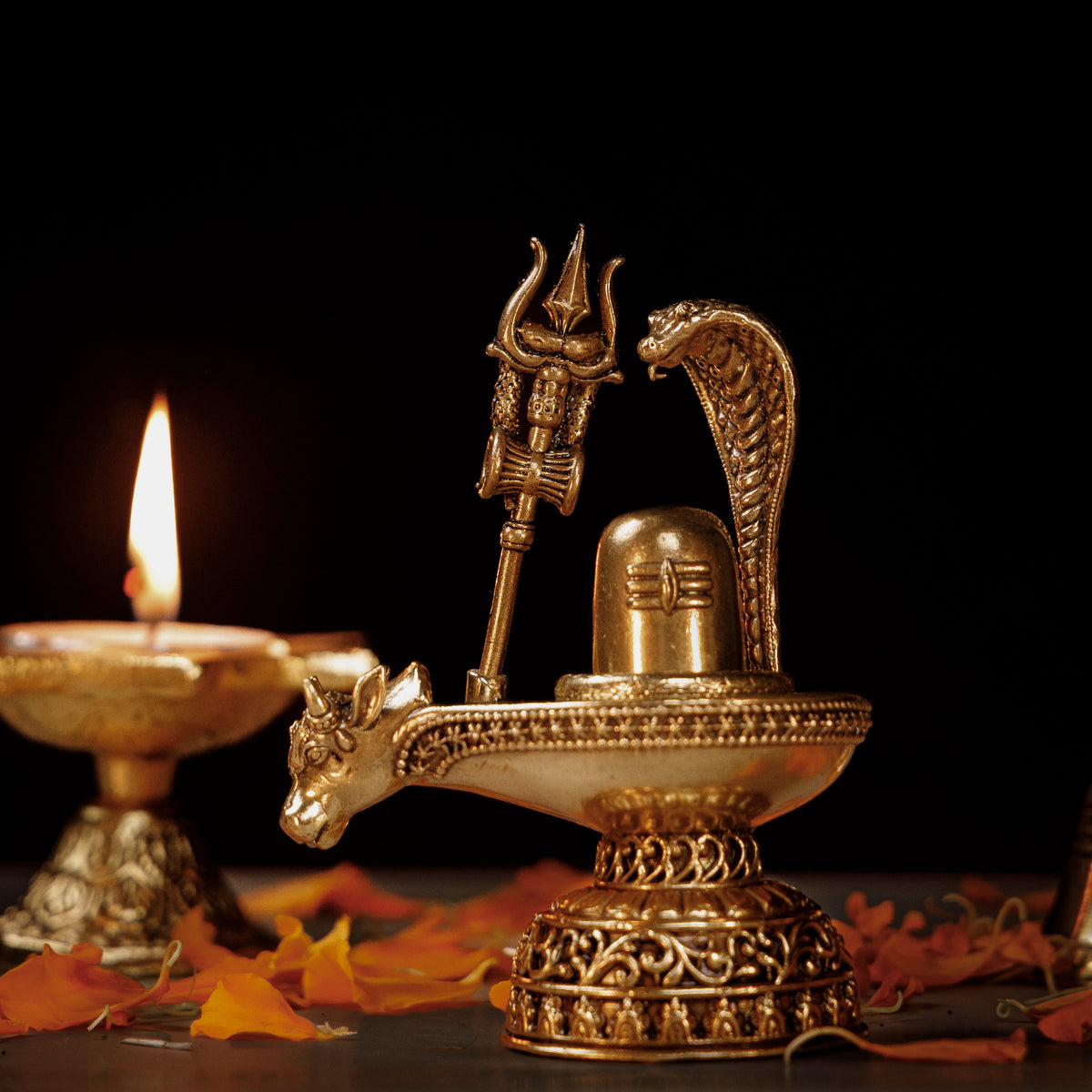Pure Brass Shivling Abhishek Set | Lord Shiva Lingam with Nandi, Trishul & Nag | Sacred Puja Idol for Home Temple