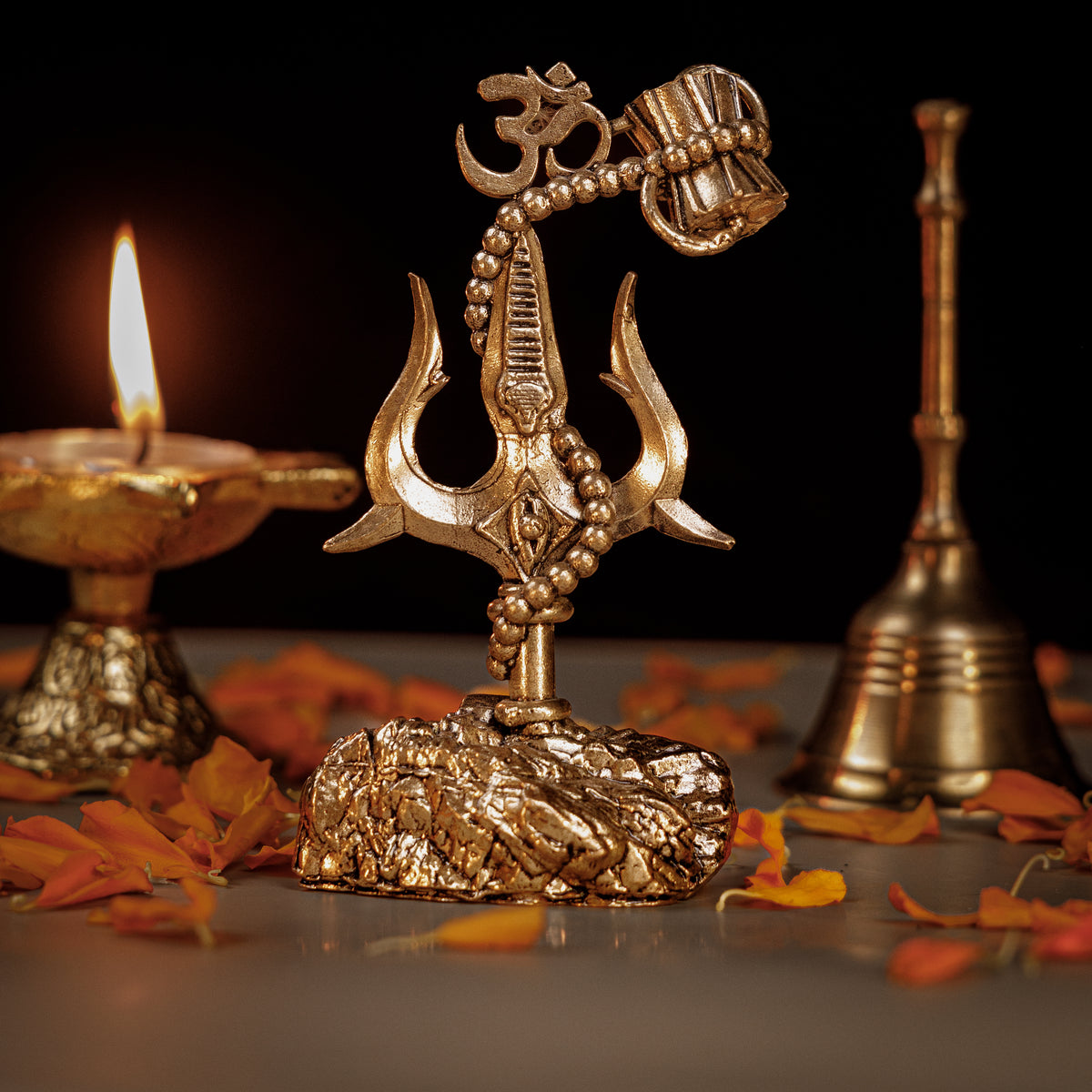 Pure Brass Shiv Trishul with Damru & Om  | Lord Shiva Trident for Protection & Positive Energy