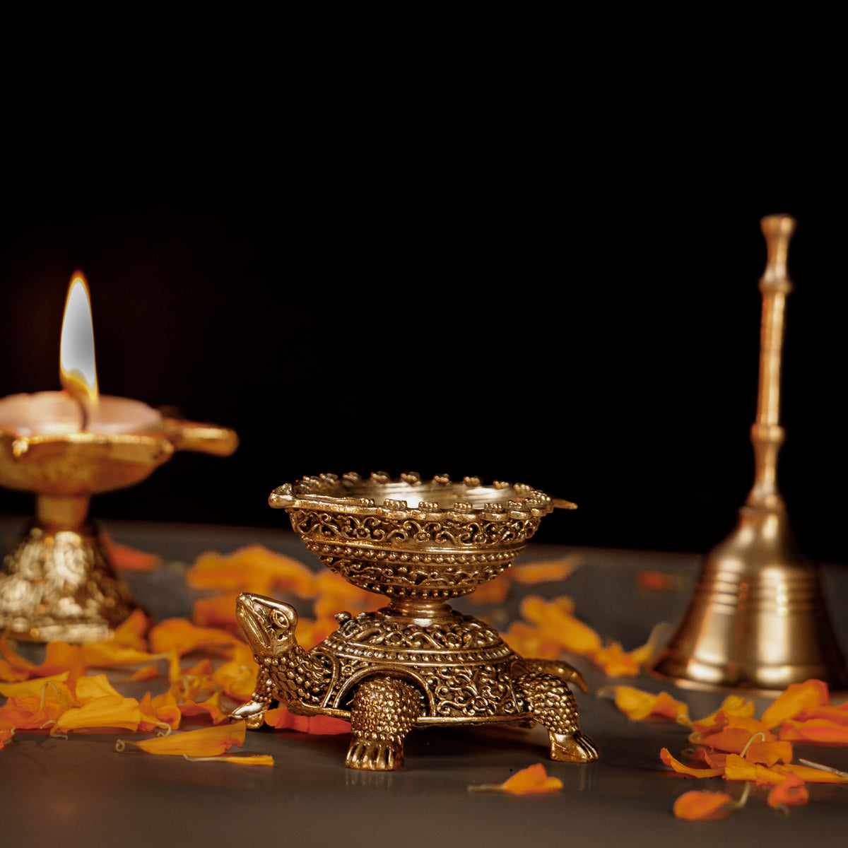 Pure Brass Tortoise (Kachua) Diya | Vastu Turtle Oil Lamp for Wealth, Stability & Positivity