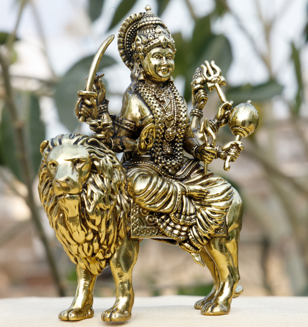Pure Brass Goddess Durga Idol on Lion  | Maa Durga Sherawali Murti for Puja, Protection & Divine Strength