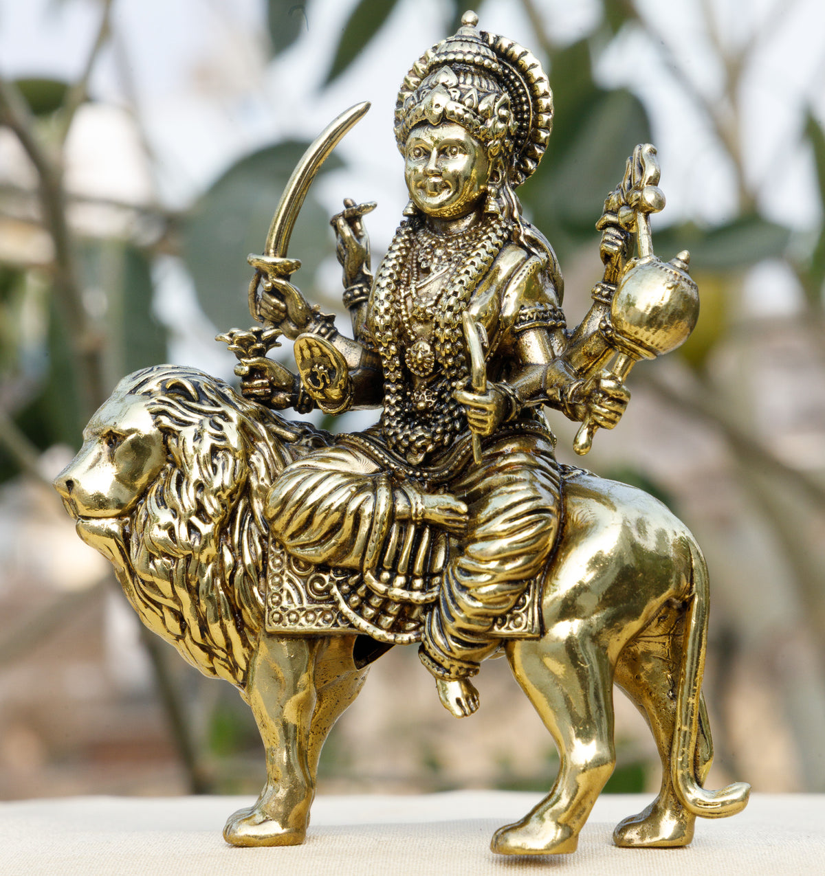 Pure Brass Goddess Durga Idol on Lion  | Maa Durga Sherawali Murti for Puja, Protection & Divine Strength