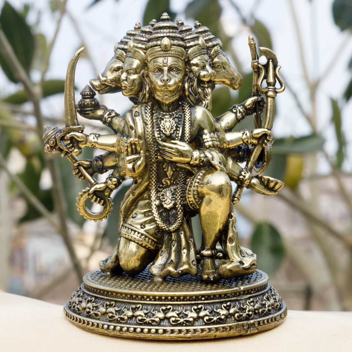 Pure Brass Panchmukhi Hanuman Ji Idol | Five-Faced Hanuman Murti for Protection, Power & Divine Blessings