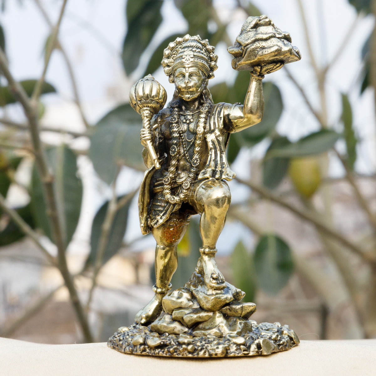 Pure Brass Hanuman Ji Idol | Sankat Mochan Bajrangbali Murti with Sanjeevani Parvat | Divine Strength & Protection