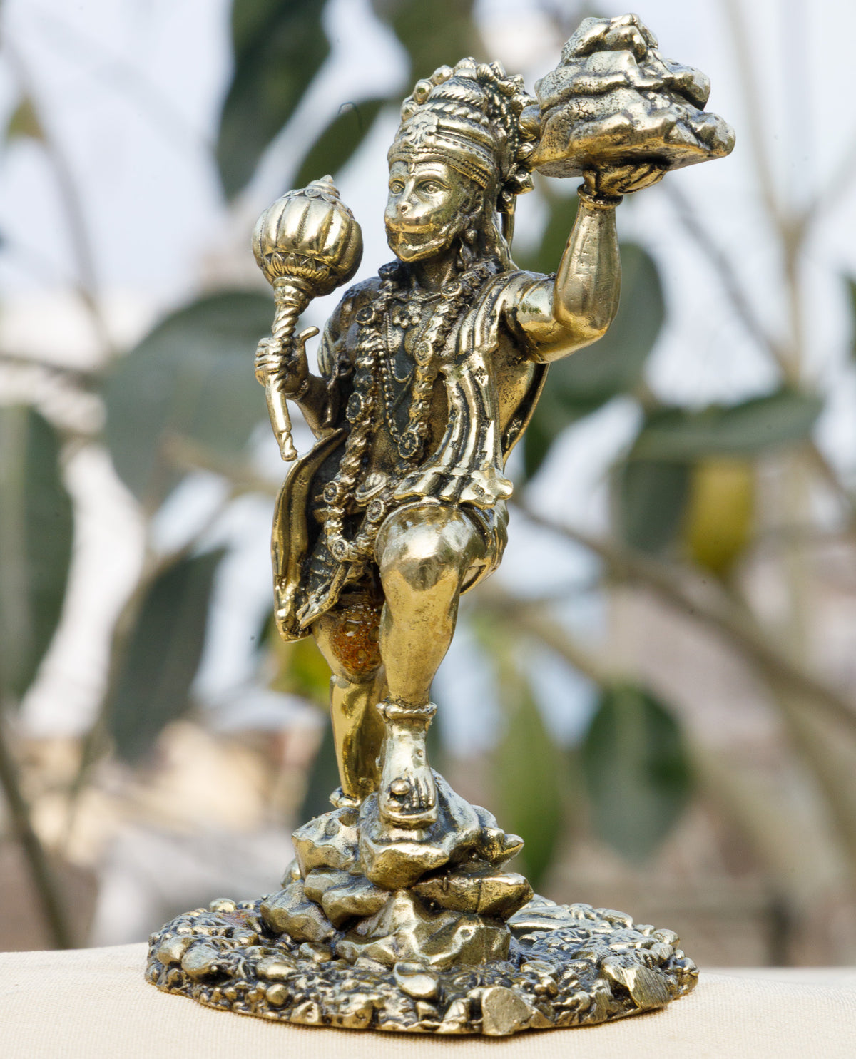 Pure Brass Hanuman Ji Idol | Sankat Mochan Bajrangbali Murti with Sanjeevani Parvat | Divine Strength & Protection