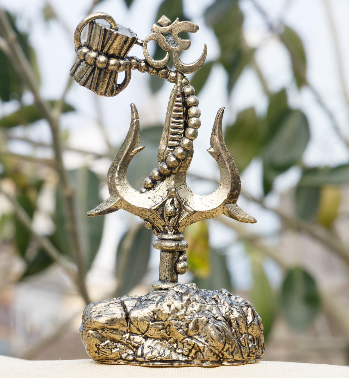 Pure Brass Shiv Trishul with Damru & Om  | Lord Shiva Trident for Protection & Positive Energy