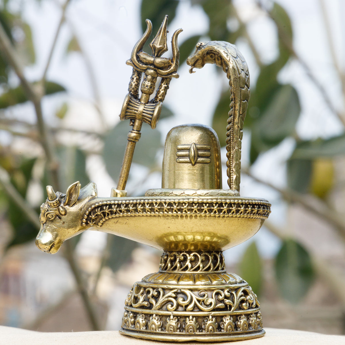 Pure Brass Shivling Abhishek Set | Lord Shiva Lingam with Nandi, Trishul & Nag | Sacred Puja Idol for Home Temple