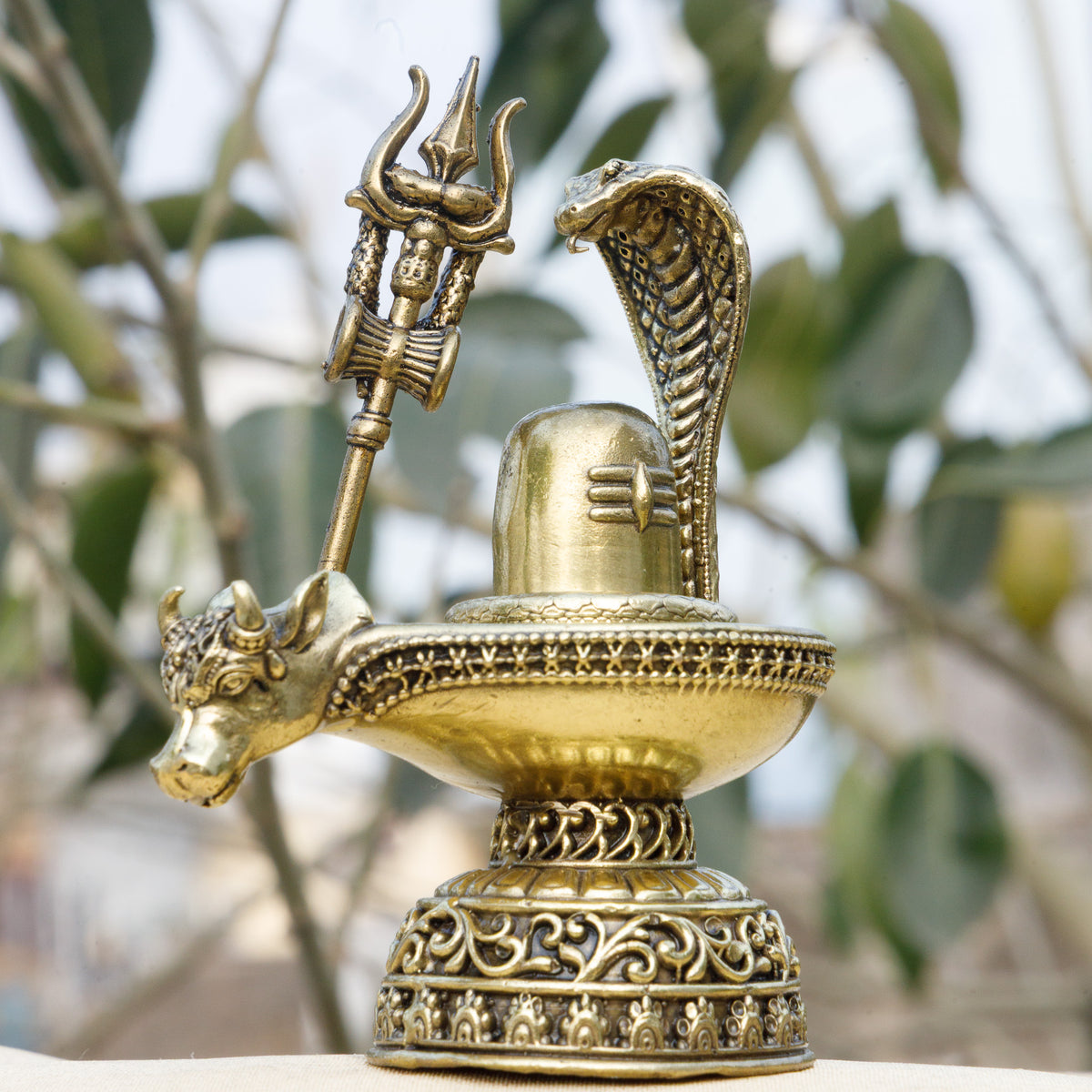Pure Brass Shivling Abhishek Set | Lord Shiva Lingam with Nandi, Trishul & Nag | Sacred Puja Idol for Home Temple