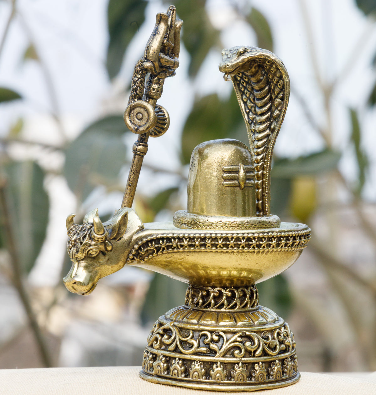 Pure Brass Shivling Abhishek Set | Lord Shiva Lingam with Nandi, Trishul & Nag | Sacred Puja Idol for Home Temple