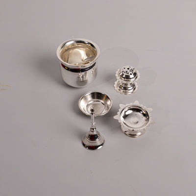 Divine Leaf Premium Pooja Thali Set – Gold & Silver Edition (7-Piece)