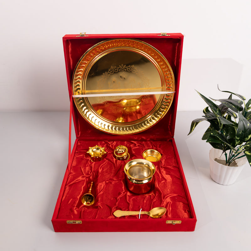 Divine Leaf Premium Pooja Thali Set – Gold & Silver Edition (7-Piece)