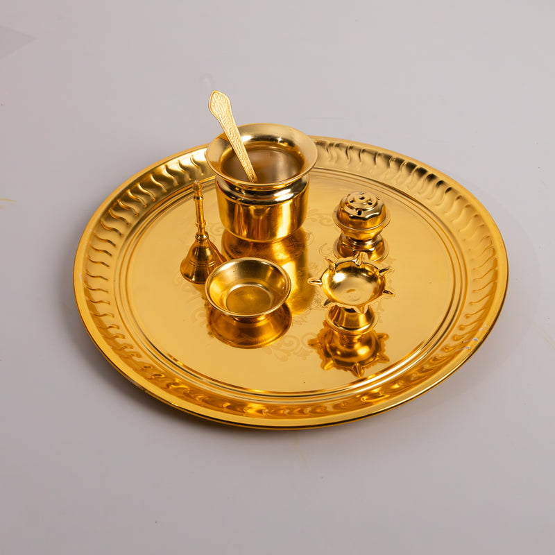 Divine Leaf Premium Pooja Thali Set – Gold & Silver Edition (7-Piece)