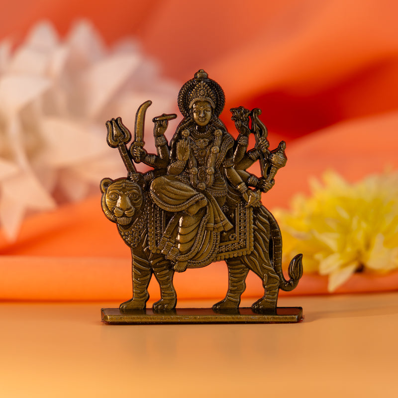 German Silver Maa Durga Idol – Sherawali Mata Murti for Home Temple & Car Dashboard