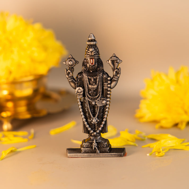 German Silver Lord Balaji Idol – Tirupati Venkateswara Murti for Home Temple & Car Dashboard