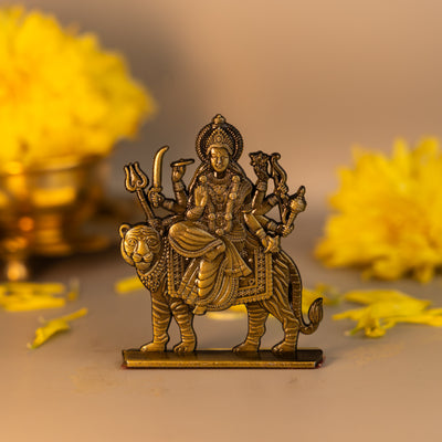 German Silver Maa Durga Idol – Sherawali Mata Murti for Home Temple & Car Dashboard