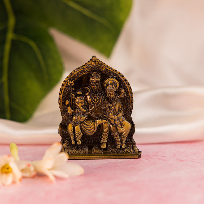 German Silver Shiv Parivar Idol – Shiva Family Murti for Home Temple, Office & Car Dashboard