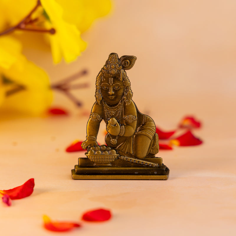 German Silver Laddu Gopal Idol – Bal Krishna Murti for Home Temple & Car Dashboard