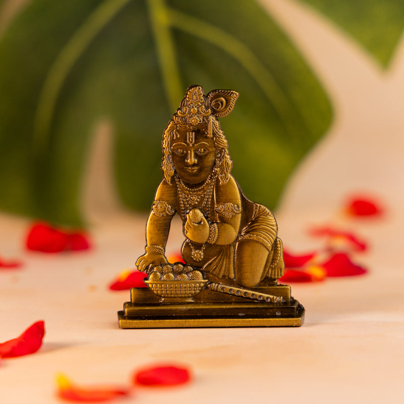 German Silver Laddu Gopal Idol – Bal Krishna Murti for Home Temple & Car Dashboard