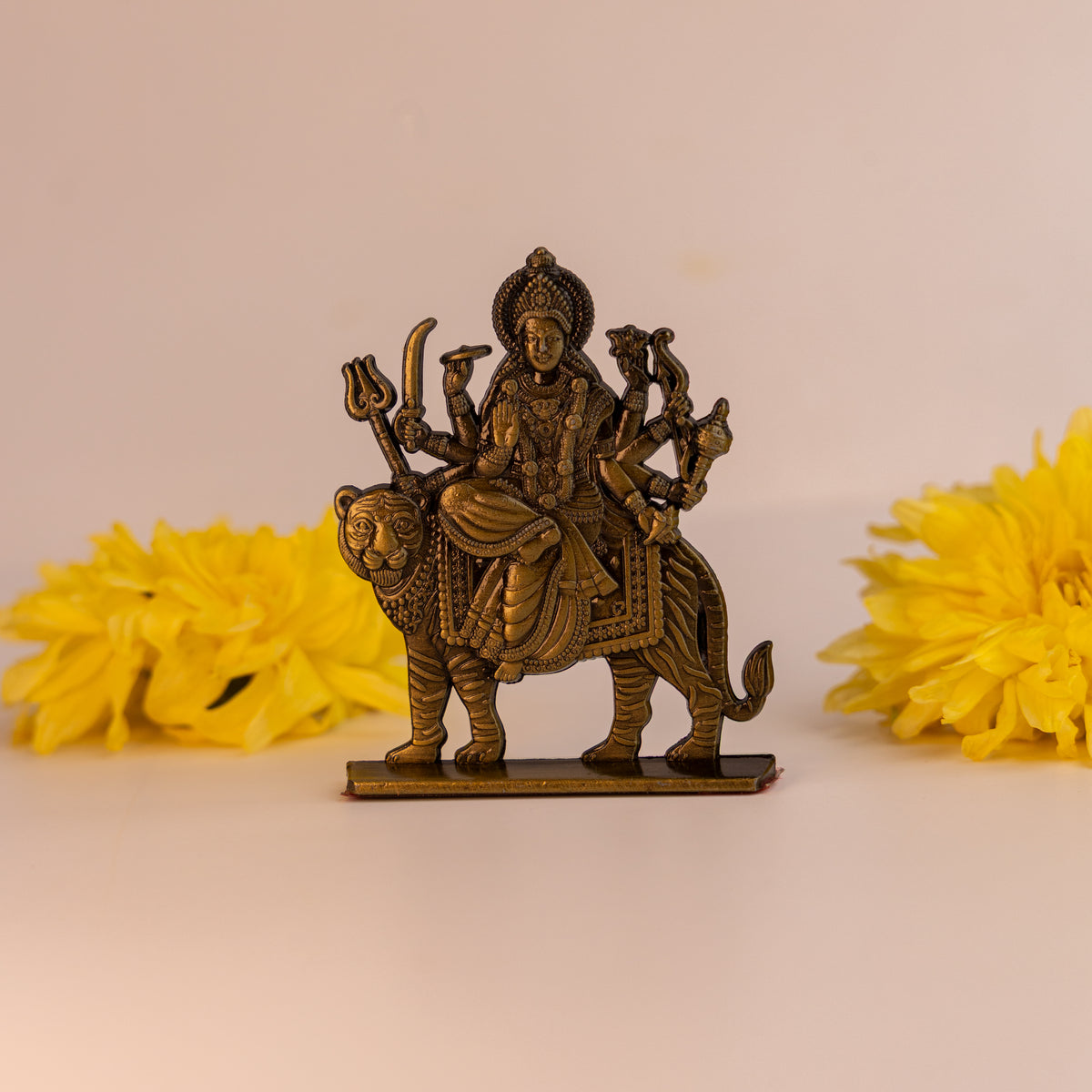 German Silver Maa Durga Idol – Sherawali Mata Murti for Home Temple & Car Dashboard