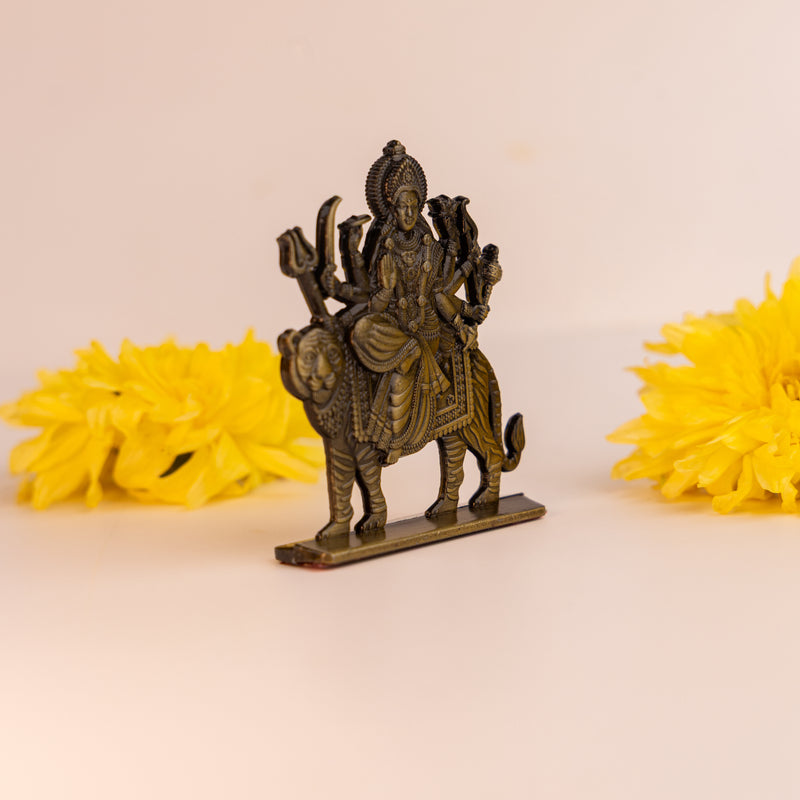 German Silver Maa Durga Idol – Sherawali Mata Murti for Home Temple & Car Dashboard