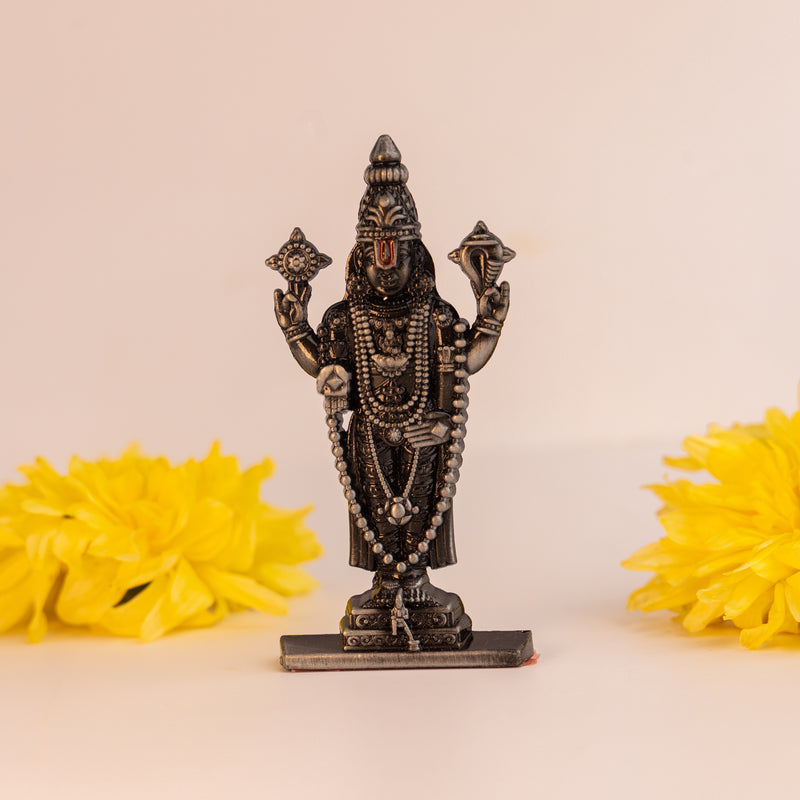 German Silver Lord Balaji Idol – Tirupati Venkateswara Murti for Home Temple & Car Dashboard