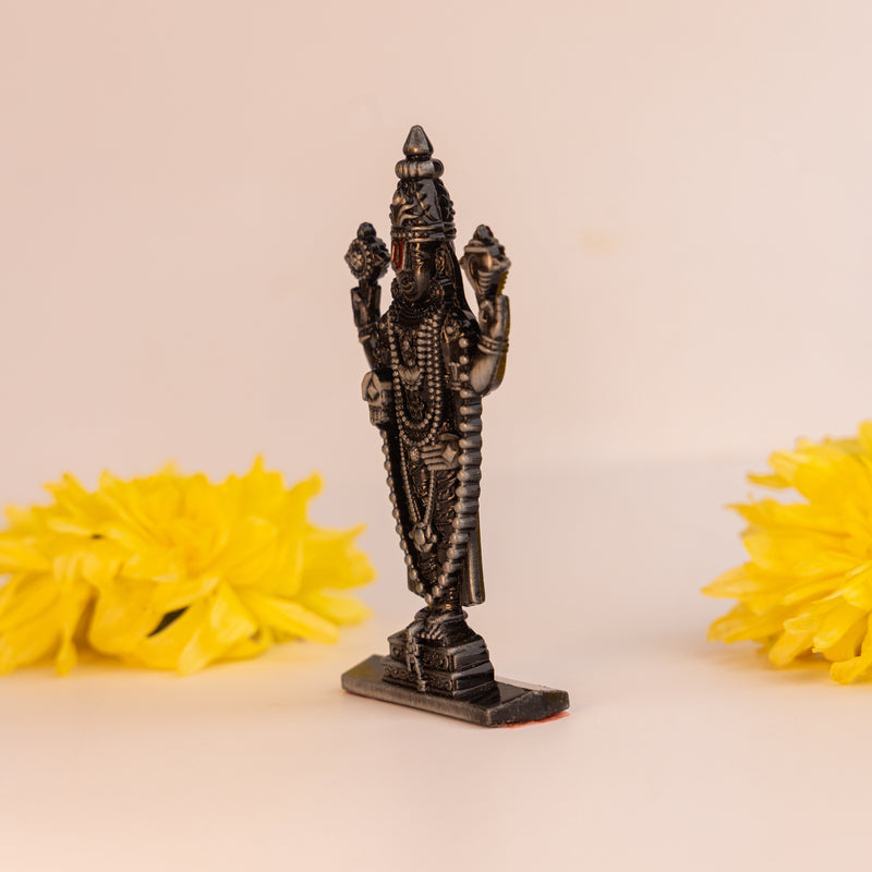 German Silver Lord Balaji Idol – Tirupati Venkateswara Murti for Home Temple & Car Dashboard