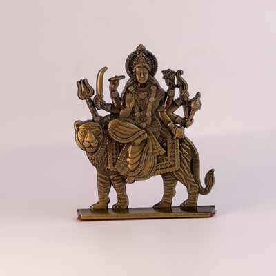 German Silver Maa Durga Idol – Sherawali Mata Murti for Home Temple & Car Dashboard