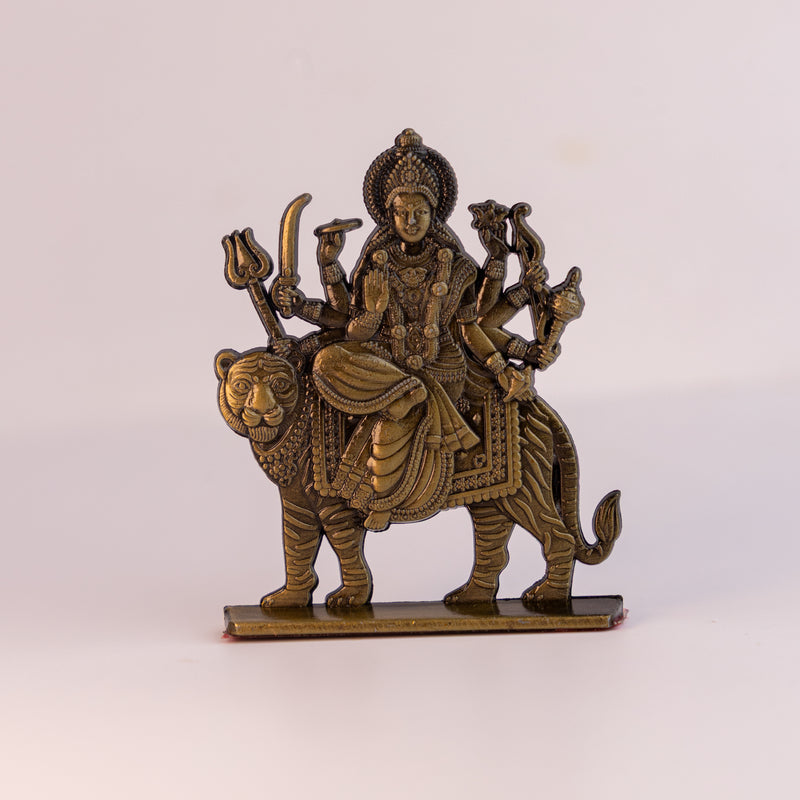German Silver Maa Durga Idol – Sherawali Mata Murti for Home Temple & Car Dashboard