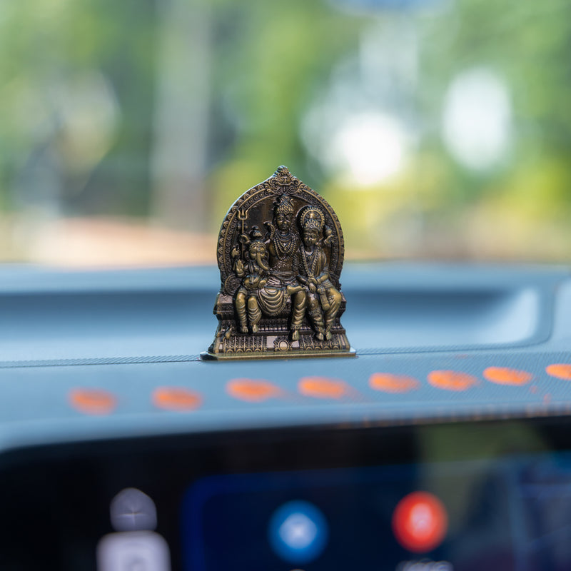 German Silver Shiv Parivar Idol – Shiva Family Murti for Home Temple, Office & Car Dashboard