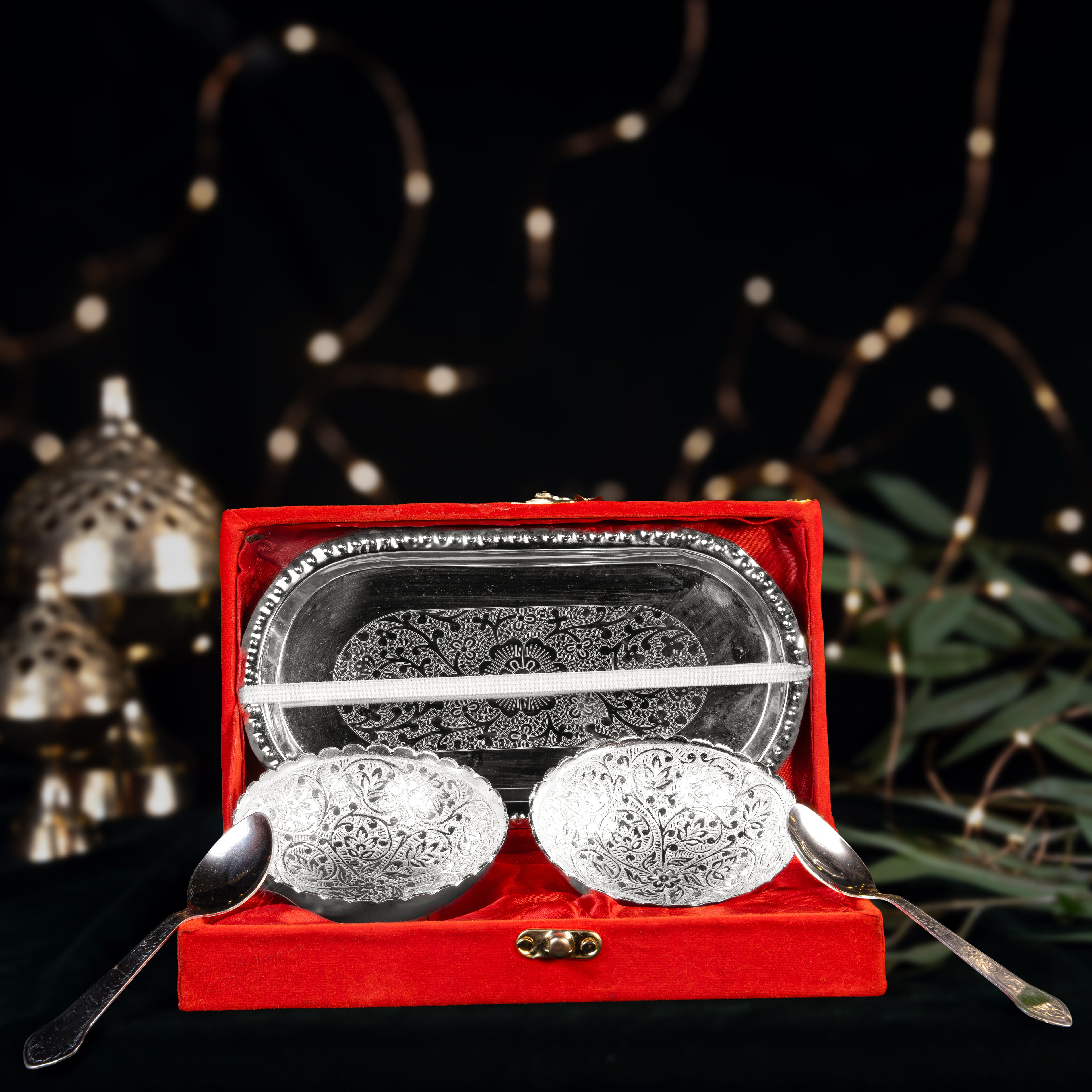 2 Bowl Dry Fruit Tray Set with Spoons