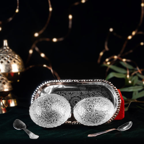 2 Bowl Dry Fruit Tray Set with Spoons