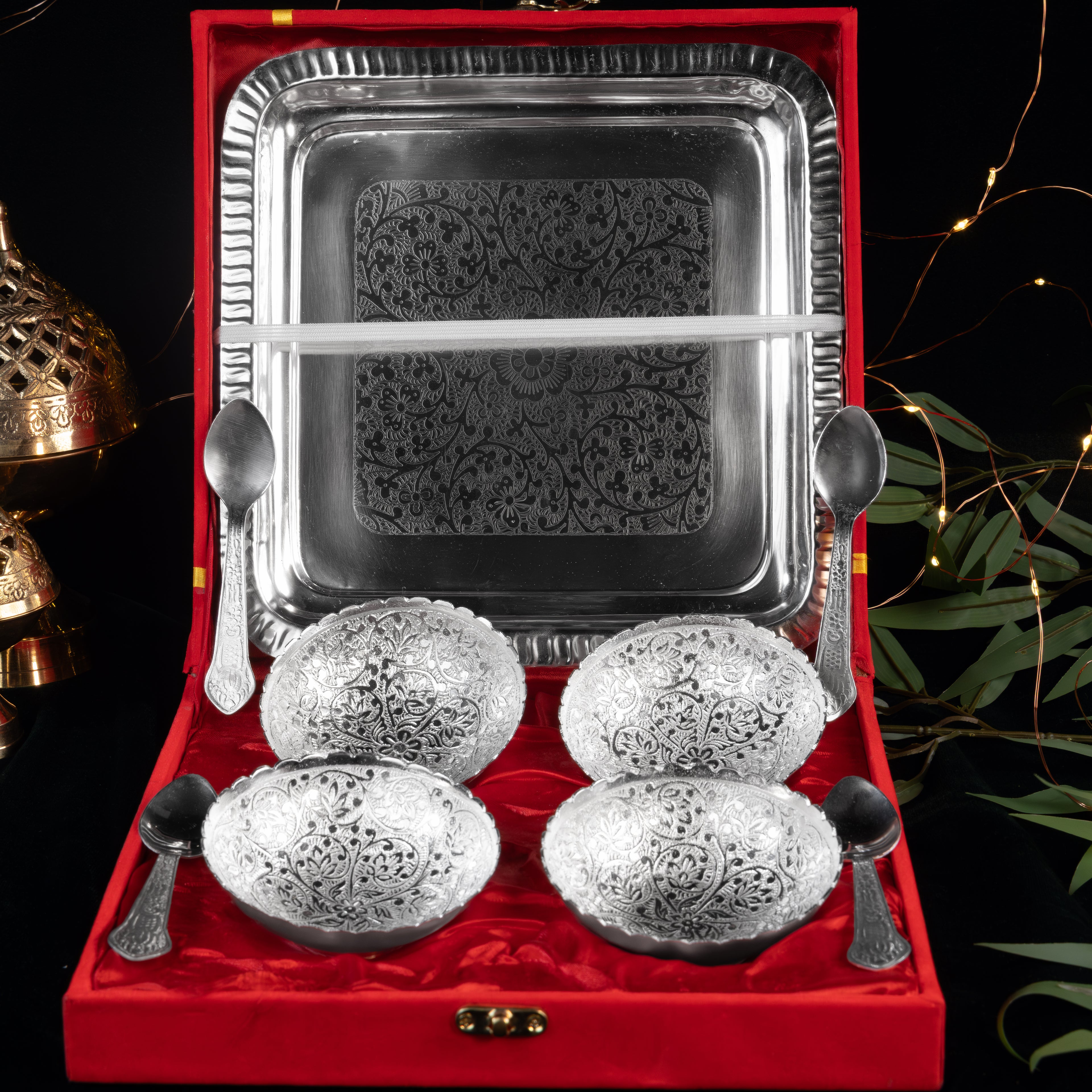 4 Bowl Dry Fruit Tray Set with Spoons