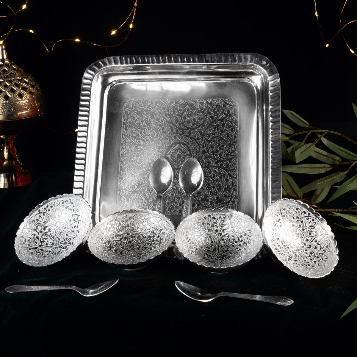 4 Bowl Dry Fruit Tray Set with Spoons