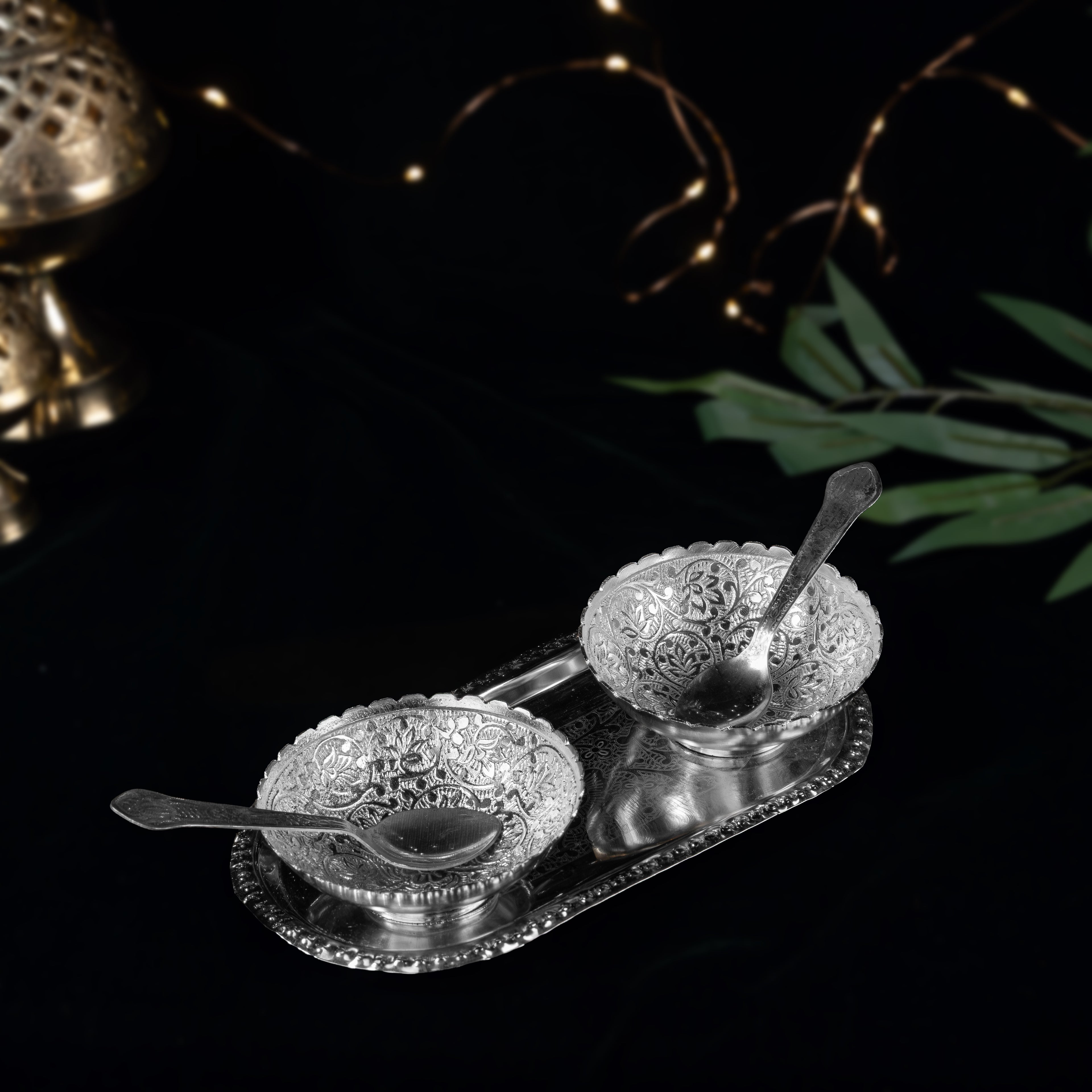 2 Bowl Dry Fruit Tray Set with Spoons